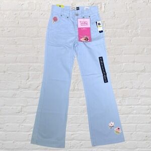 Gap Kids Boot Cut Iron On Patches Jeans Girls 12‎ Slim Light Blue Boho Y2K NWT
